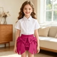 thumbnail image 4 of FRSASU Girls Summer Bow Tie Mini Skirt Cute Pleated High Shirred Waist Layered Ruffle Hem Short Cake Skirts Hot Pink, 4 of 9