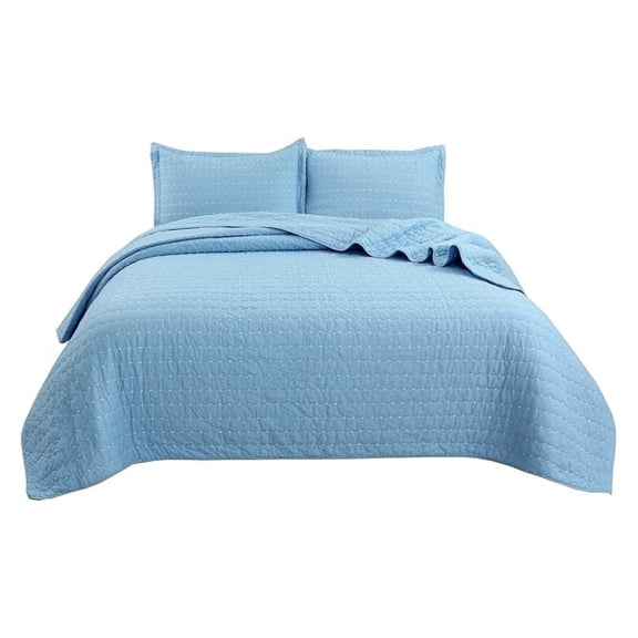 3-Piece 100% Cotton Oversized Bedspread Set Coverlet Set Lightweight Quilt Set Stitching Farmhouse Bedding Set (King (118"x106"), Light Blue)