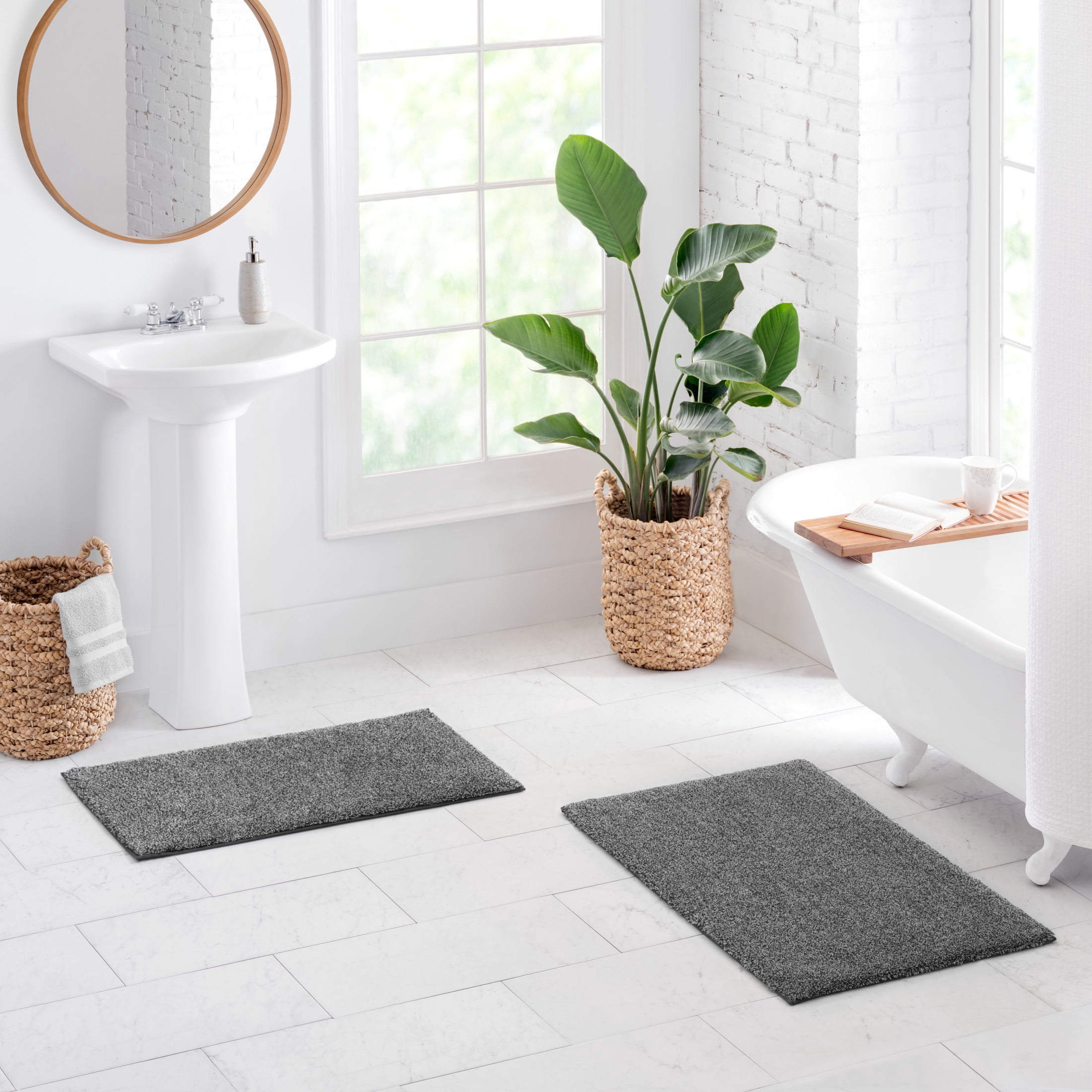 Better Homes & Gardens Ultra Soft Polyester 2 Piece Bath Rug Set , 20" x 34" and 23" x 39", Grey Shadow Heather