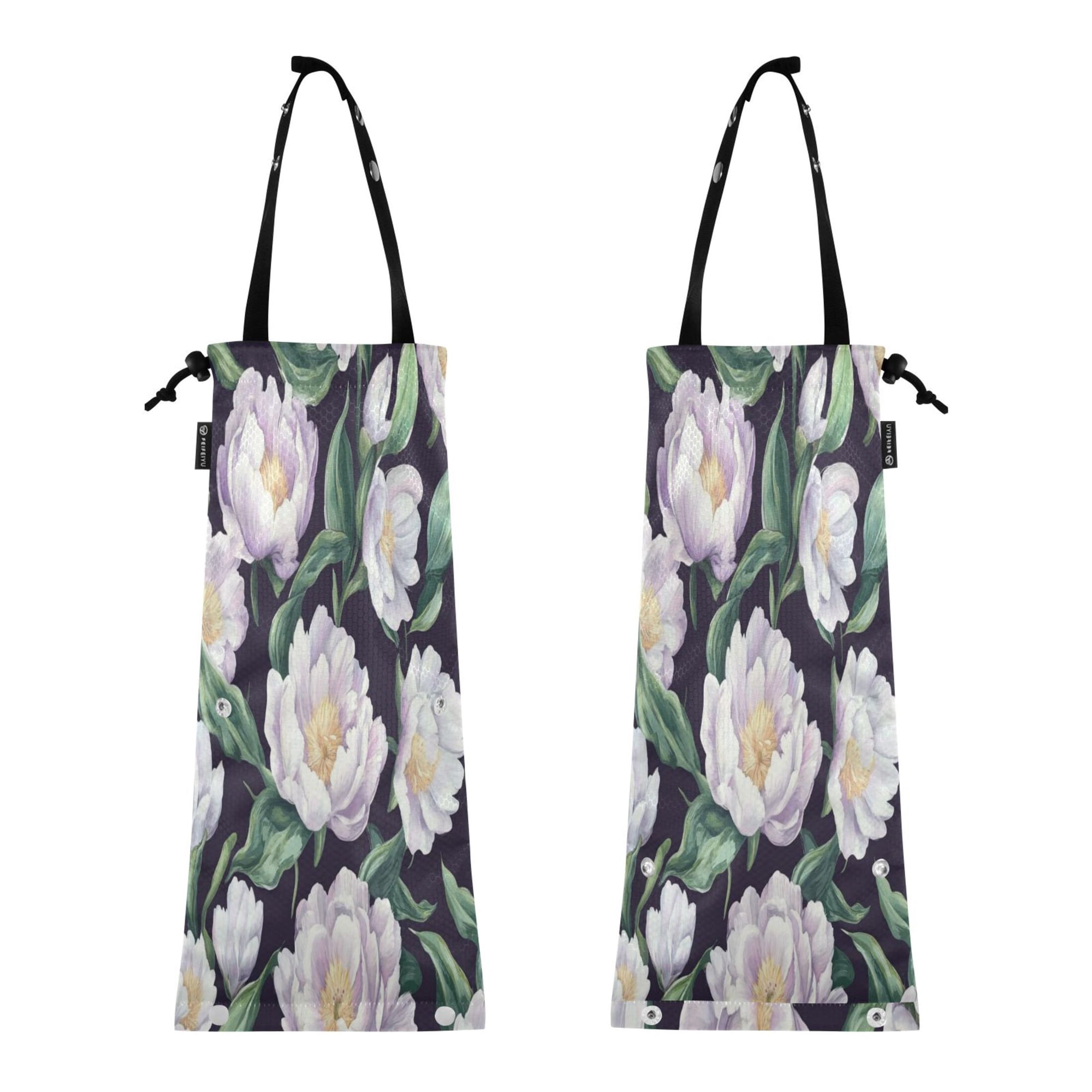 Qxltty Purple Peony 2 Pack Washable Eco-Friendly Seat Back Hanging Car Trash Bag for Travelling Picnic Outdoor
