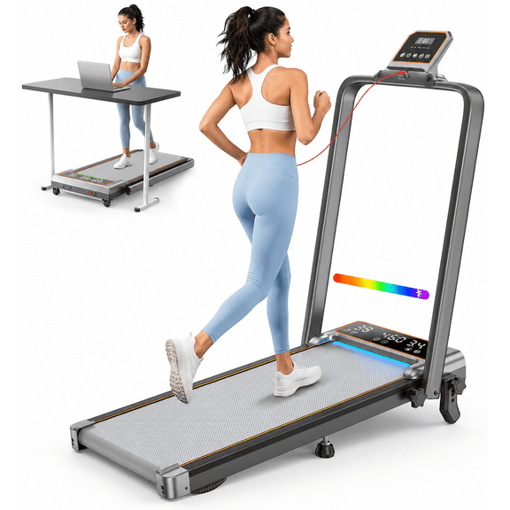 Virnas Walking Pad Treadmill with 15% Incline, 3.5HP Foldable Walking Pad Treadmill with Handle Bar, 2 Screen Display, 350+lb Capacity