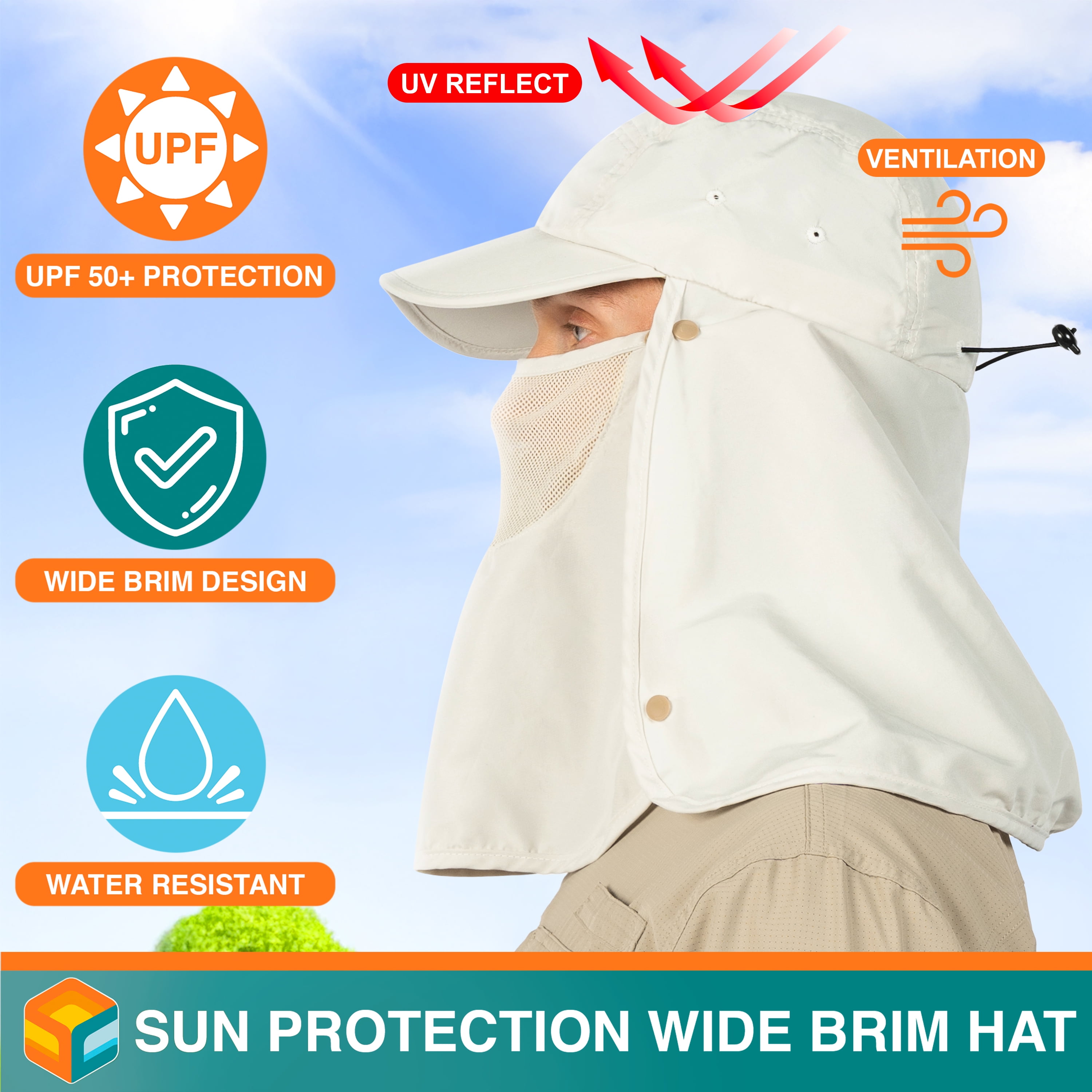 Answer4 / Summer Hat Ｍ SUN CUBE Fishing Sun Hat with Neck Flap for Men Women UPF 50