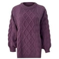 thumbnail image 3 of DuoJiaJ Sweaters for Women Winter Pullover Crewneck Cable Knit Oversized Tops Long Sleeve Loose Outwear Cozy Sweater Purple XL, 3 of 4