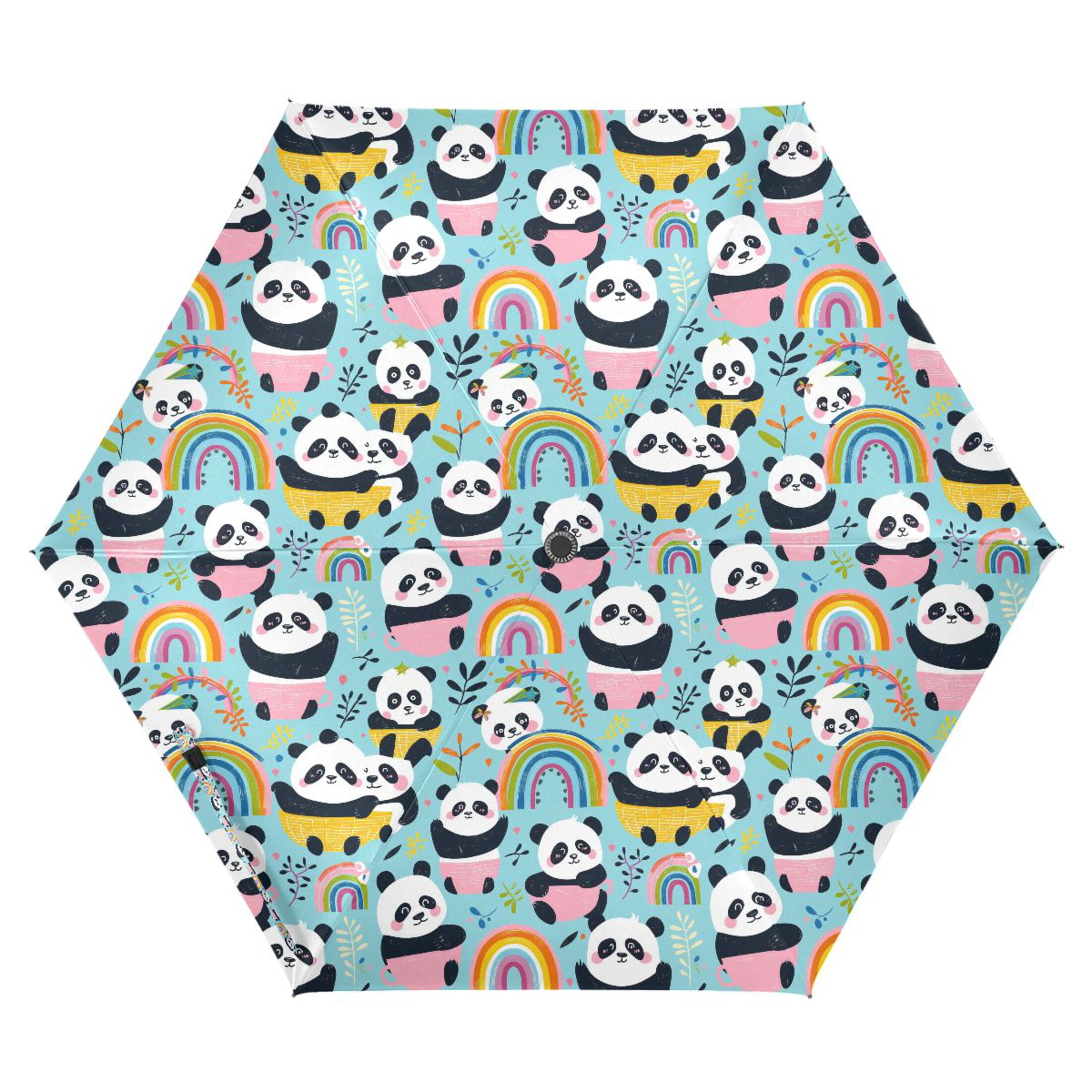 Panda Cup Rainbow Leaf Compact Sun Umbrella Windproof Travel Umbrellas for Rain Strong Portable UV Protection