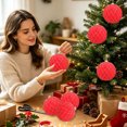thumbnail image 7 of 6 Inch Red Flocked Christmas Ball Ornament with Gold Thread Diamond Pattern, Shatterproof Large Xmas Tree Hanging Bauble for Party Decor, 7 of 7