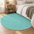 Washable Round Rugs 5 Ft, Turquoise Burlap Texture Non-Slip Area Rug ...
