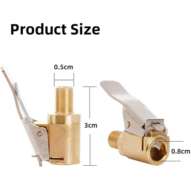 Adaptador de válvula de neumático de coche de 8 mm de 4 piezas, accesorio de válvula de inflado de latón para neumático de coche o camión, punta de compresor de latón neumático, clip de bomba de aire Adepaton YQ-2232