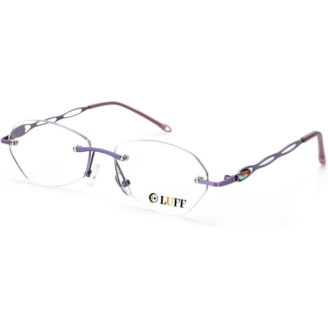 LUFF Rimless Reading Glasses for Women Blue Light Blocking Lightweight Metal Classic Computer Readers Anti Eyestrain Case