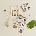 thumbnail image 2 of Karoyedx Toddler Boy Outfits Newborn Baby Boy Letters Deer Romper Pants+Hat 3Pcs Clothes Baby Hunting Clothes Beige Size,6-12 Months, 2 of 5