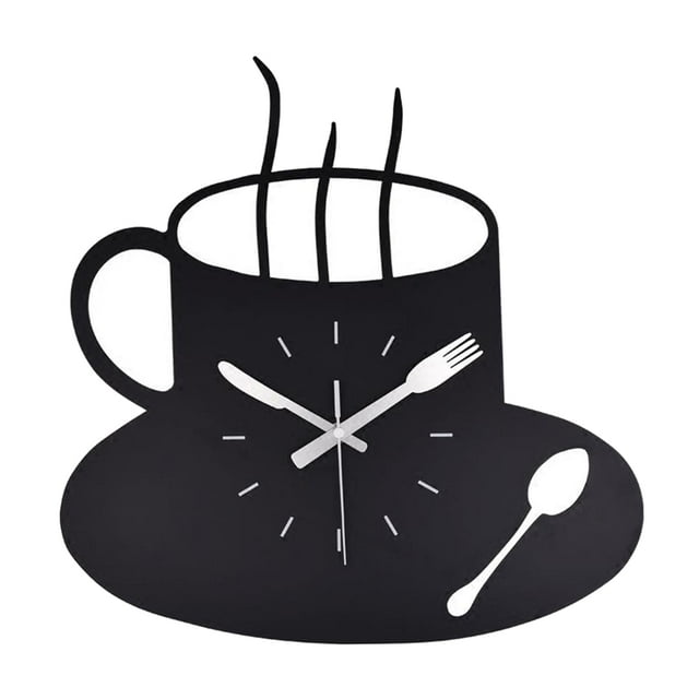 Reloj de pared grande de 30 x 29 cm, con forma de taza de café y números romanos grandes, silencioso, funciona a pilas, para interiores, hogar, sala de estar y cocina.