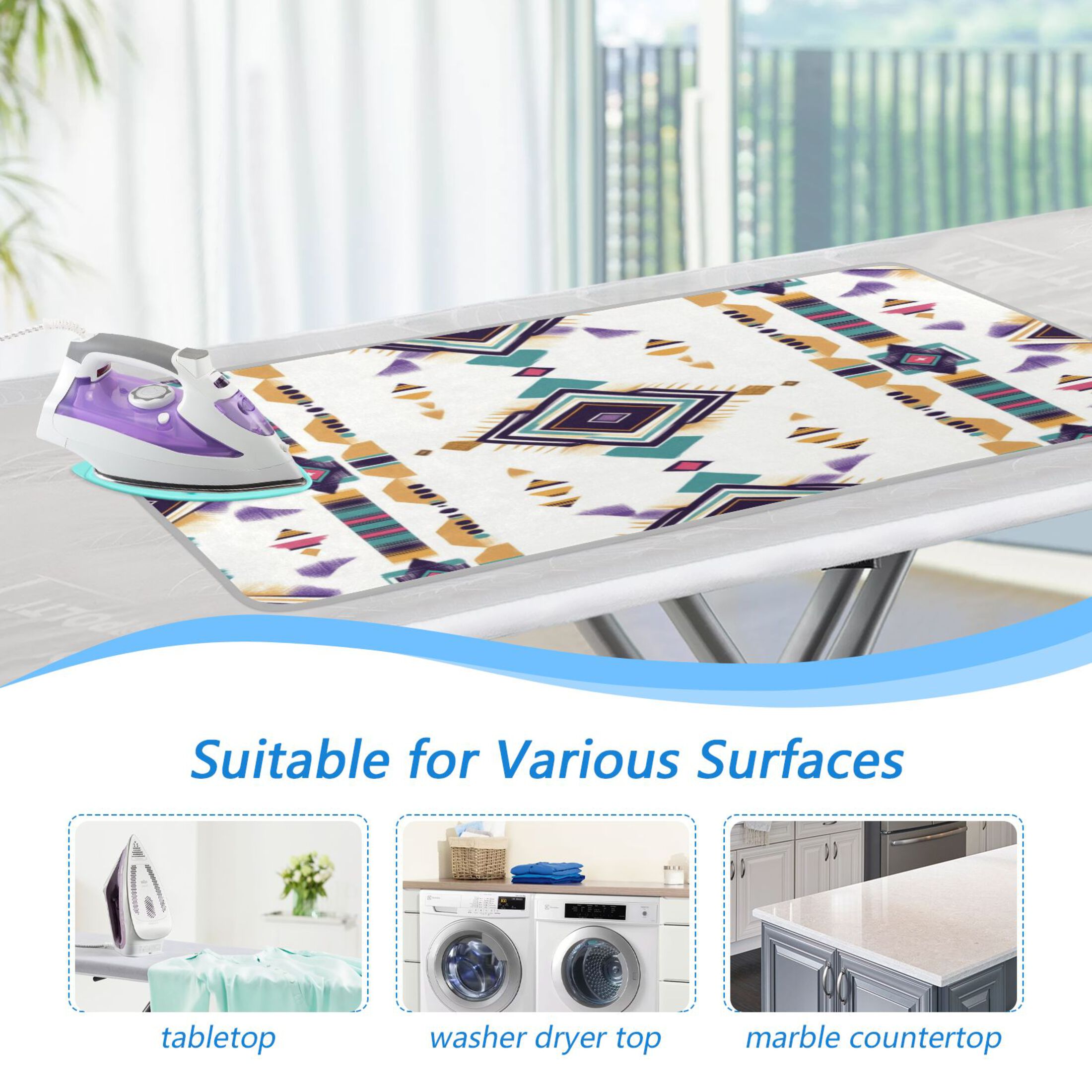 Ironing Mat Portable Ironing Blanket for Table Top Travel Ironing Pad for Washer Dryer 27.6" x 47.2" Artistic Stripes Pattern