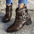 thumbnail image 4 of Joykidd Motorcycle Ankle Boots For Women Chunky Block Heel Short Booties Buckle Studded Gothic Moto Riding Boots with Side Zip for Casual Outings Daily Work, 4 of 7