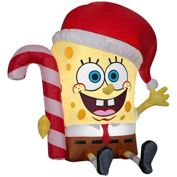 Decoración inflable de Navidad Gemmy Bob Esponja con bastón de caramelo 3 pies