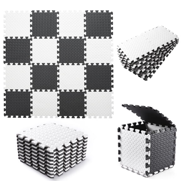 Boshama Non-Toxic Play Mat | Black&White Soft Toddler Playmat | 16Pcs Squares Foam Floor Mats for Kids & Babies | EVA Foam Interlocking Tiles for Gym, Nursery, Playroom
