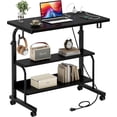 thumbnail image 1 of Bureau Debout Mobile Réglable en Pouces avec Station de Recharge, Petit Bureau d'Ordinateur Roulant, Bureau Portable pour Portable avec Étagères de Rangement et Roulettes pour Bureau à Domicile (Vintage), 1 of 6