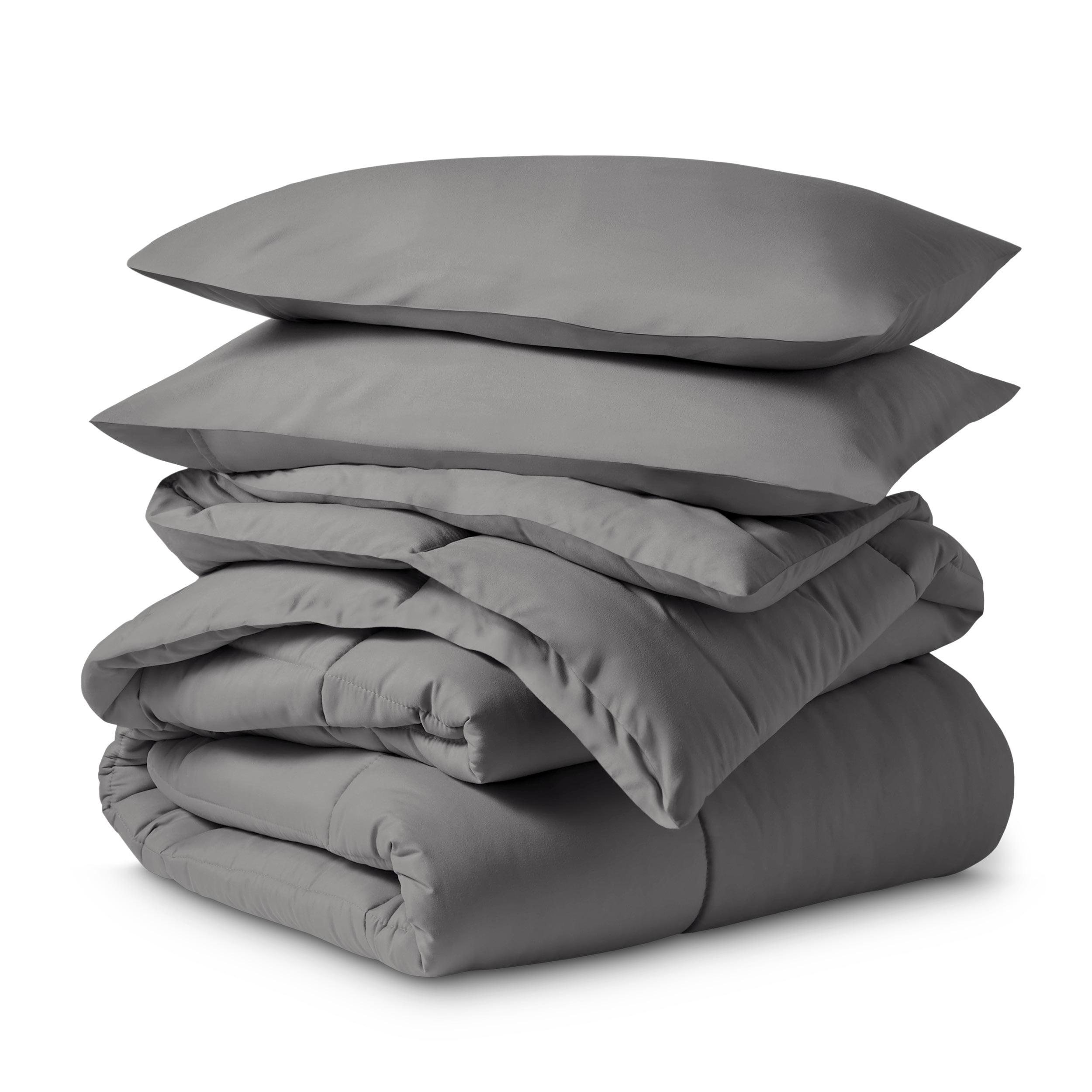 Ivy Union Comforter Set - Box Stitch - Easy Care Ultra-Soft Microfiber - All Season Warmth - Bedding Comforter - Cal King - Grey