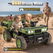East Doll 24V Military Army-Style Ride On Dump Truck, 2 Seater 4WD 400W Electric Ride On Car, Big Kids Ride On Toy for Boys Girls 3-8 Years Old, Green