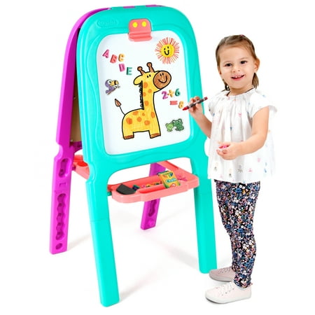 Crayola Purple & Turquoise 3-in-1 Double Easel With Storage, 77 Magnetic Letters/Numbers + 2 Sticker Sheets