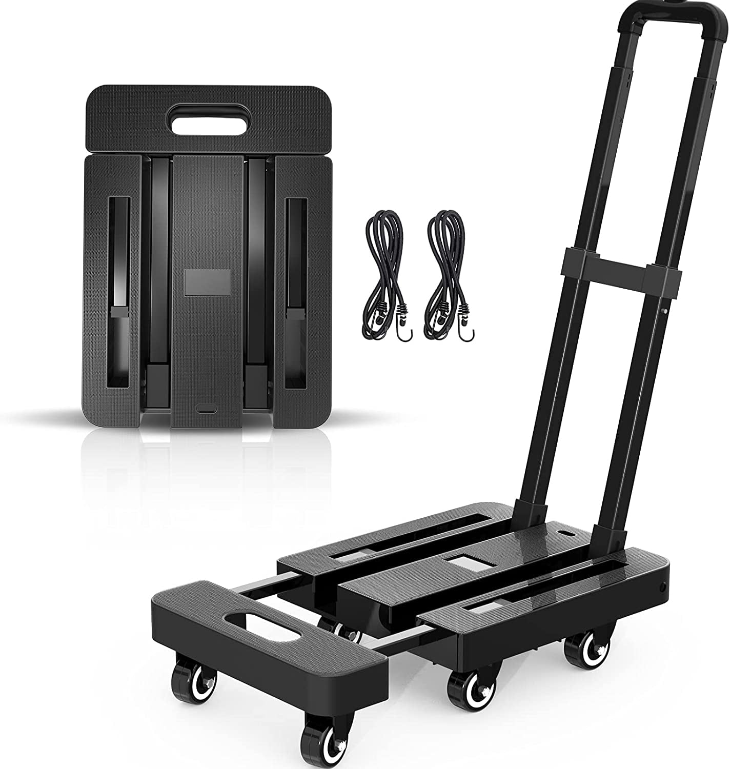 Wheel 360° Rotating Folding Hand Truck Portable Aluminum Rod Luggage Cart and Dolly for Luggage Travel Shopping and Home Office Use Moving MAYQMAY 4-Wheels Folding Hand Truck 198lbs/90KG Capacity