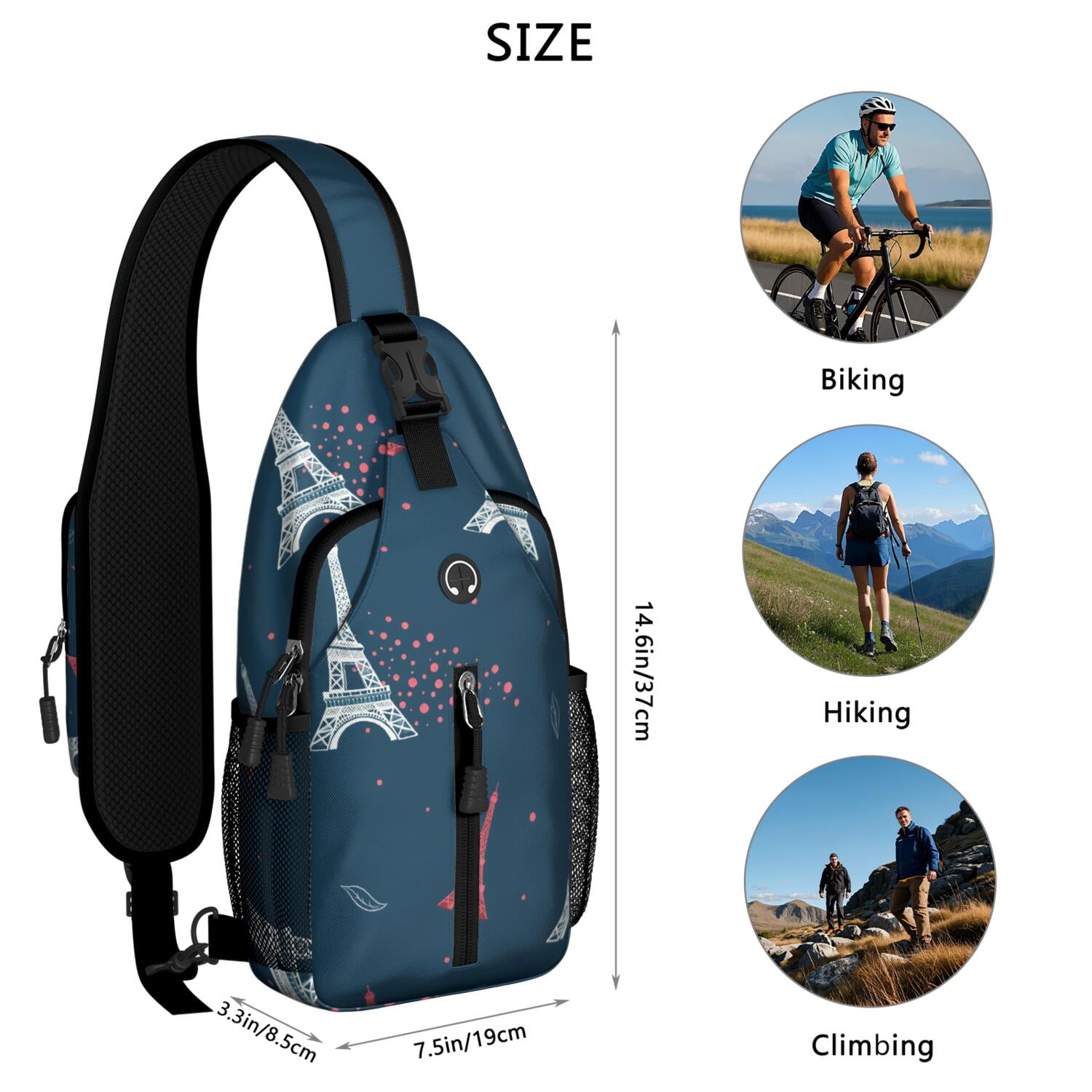Sling Backpack Trendy Sling Backpack Eiffel Tower Travel Backpack Hiking Bag for Women Men