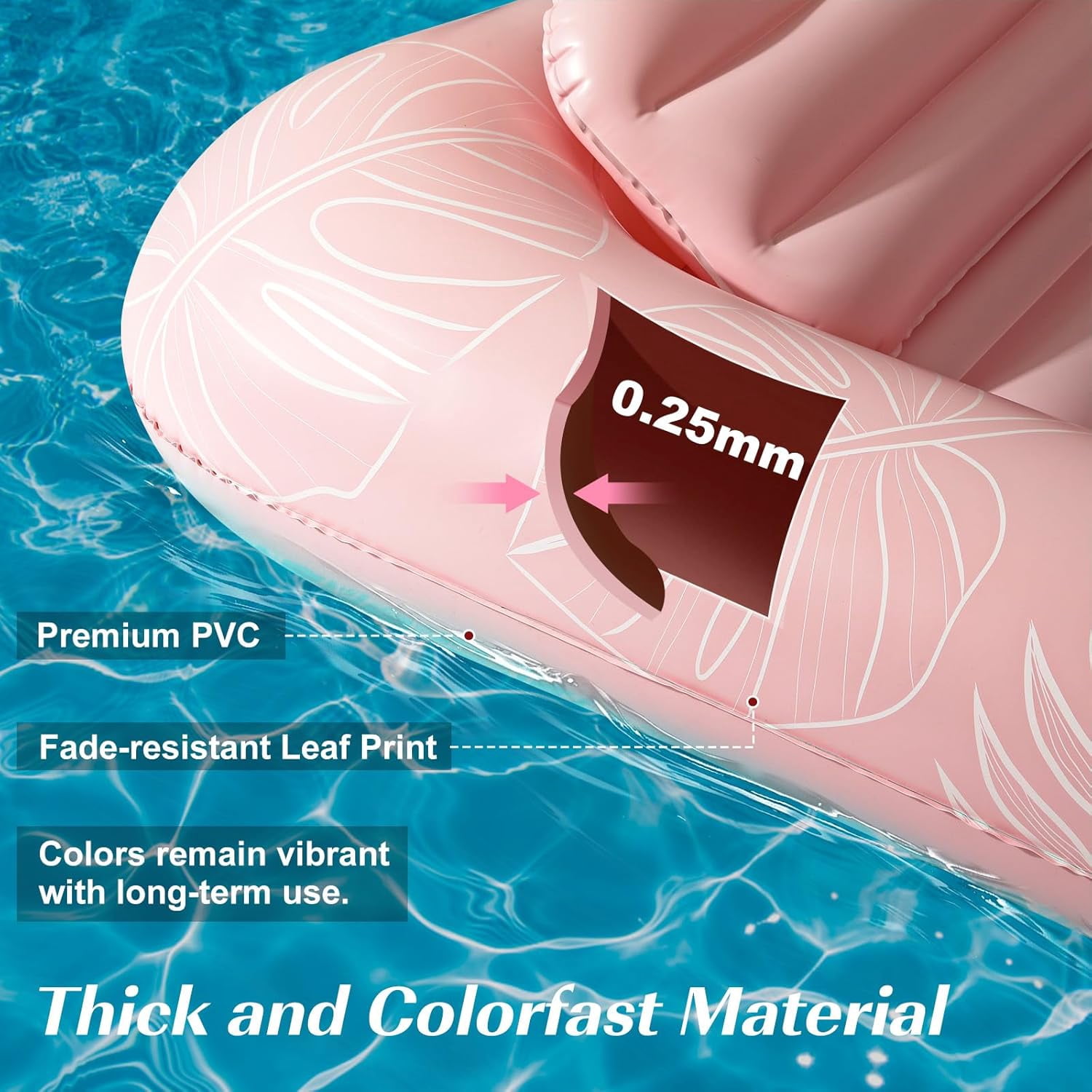 HEY! SPLASH Inflatable Tanning Pool Lounger Float, 72.8 * 49.2" Inflatable Ride-ons Pool Rafts Swimming Pool Float, Summer Beach Party Swimming Floaty Bed Floatie Pool Toys,Pink Leaf
