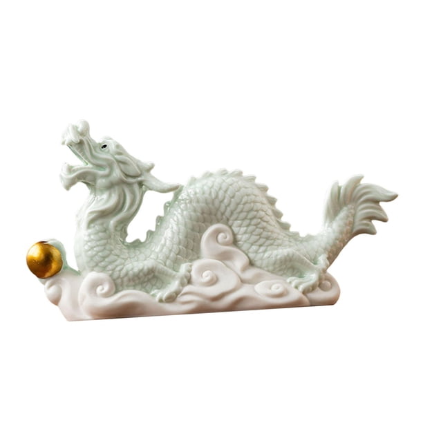 Figura de dragón chino, figura de Feng Shui, adorno de riqueza, decoración de mesa de dragón celadón