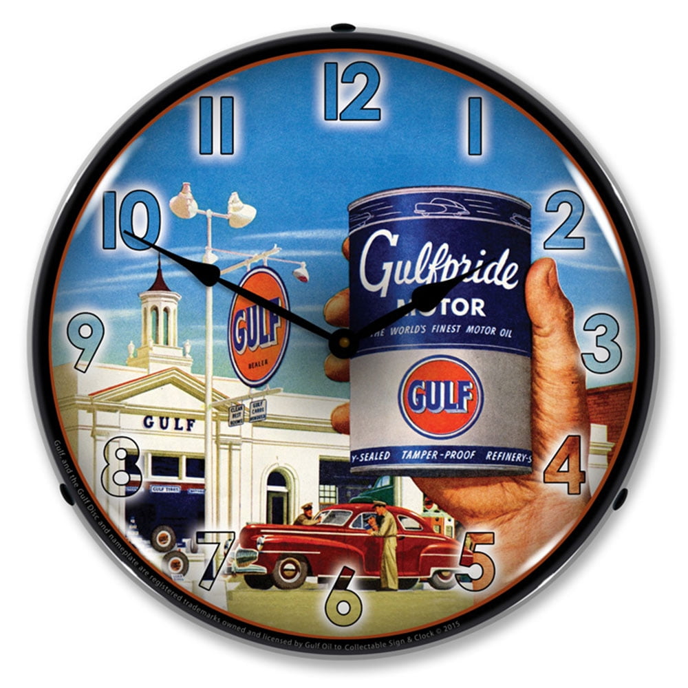 Gulfpride Motor Oil LED Wall Clock, Retro/Vintage, Lighted, 14 inch