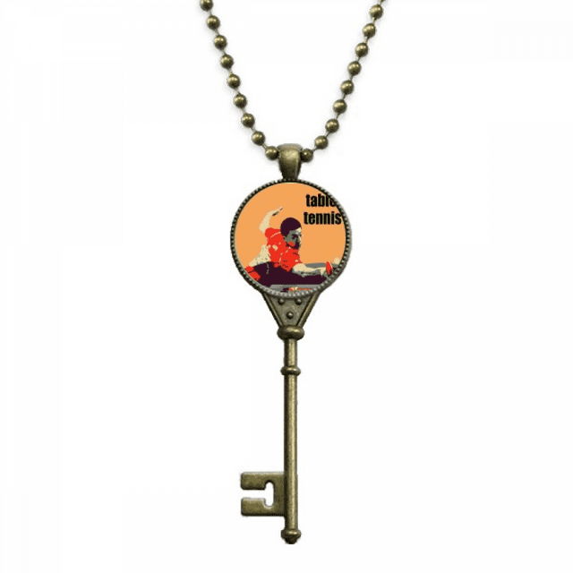 Collier Pendentif Clé Balle Nationale de Tennis de Table avec Plateau et Chaîne Ornée