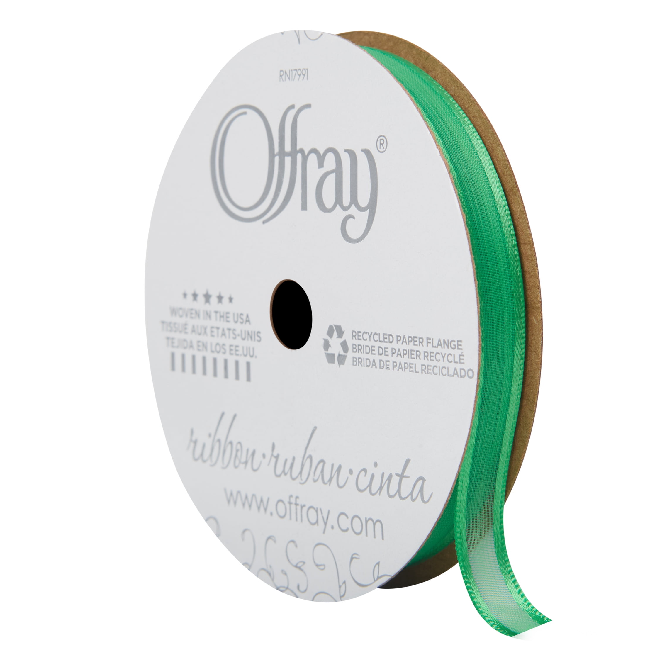 (3 pack) Offray Ribbon, Emerald Green 5/16 inch Sheer Ribbon, 9 feet