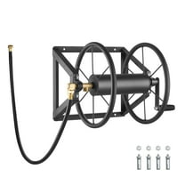 KFFKFF Wall Mounted Garden Hose Reel, Fits 200 ft 5/8-inch Manual Hose, Durable Steel Construction, Outdoor Reel with Brass Connector & 5ft Leader Hose, Space Efficient, Ideal for Yard Lawn Garage