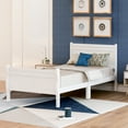 thumbnail image 2 of Leumius Wood Platform Bed Twin Bed Frame with Headboard and Footboard,Wood Slat Support for Bedroom Guest Room White, 2 of 9