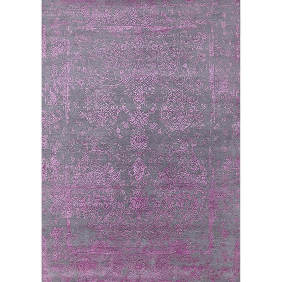 Ahgly Company Indoor Rectangle Mid-Century Modern Purple Oriental Area Rugs, 6' x 9'