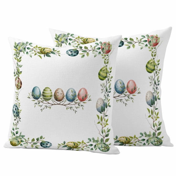 Outdoor Waterproof Pillow Covers Easter Spring Eggs Leaves Branches Decorative Throw Pillow Protectors,Pillowcase Cushion Cases for Patio Sofa Garden Couch,16x16in,Pack of 2