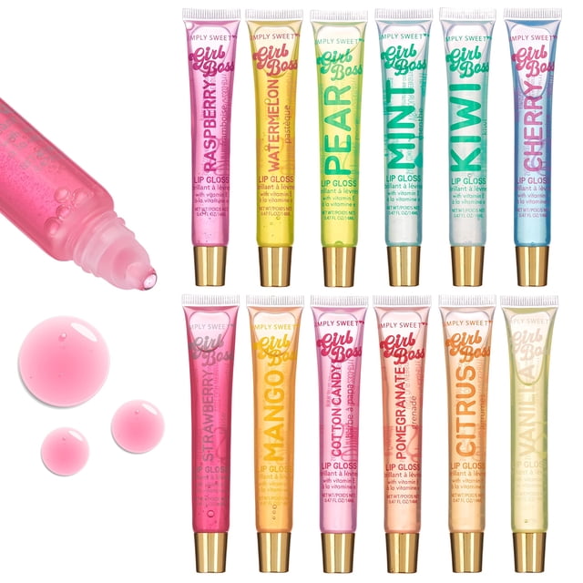 Paquete de brillo labial EXPRESSIONS, 12 unidades, aceite hidratante con vitamina E