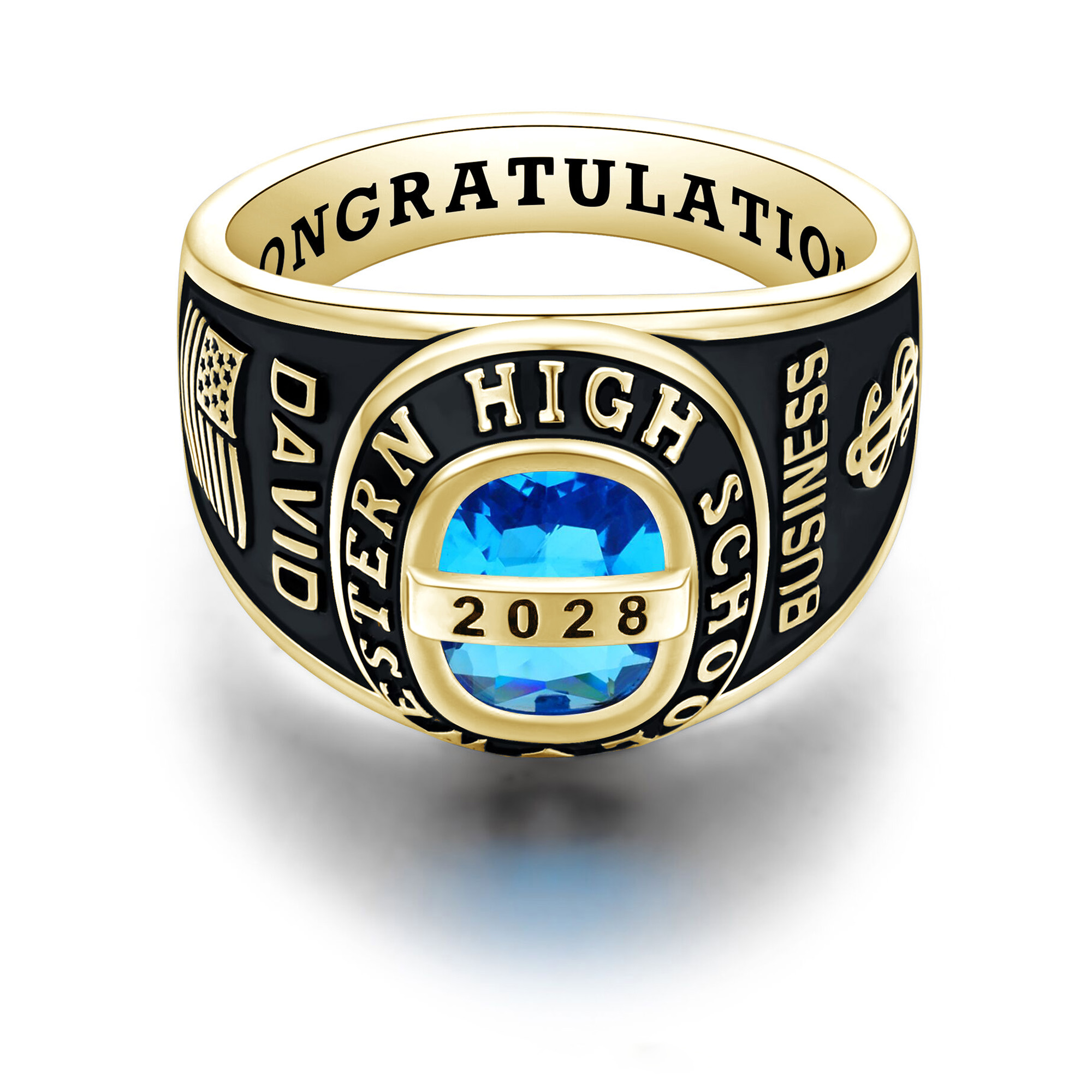USA PJM Personalized Men's Class Rings Sterling Silver 925 for High School & College, Gold Plated