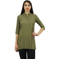 thumbnail image 4 of Phagun Women's Green Cotton Modal 3/4 Sleeve Button Down Blouse Shirt Top - 16, 4 of 8