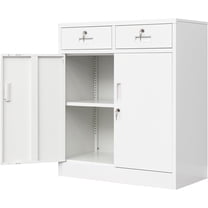 VibrantEcho Metal Storage Cabinet, Locking Storage Cabinet with Adjustable Shelves for Garage, Home, Office, Utility Room.White-2 Drawers