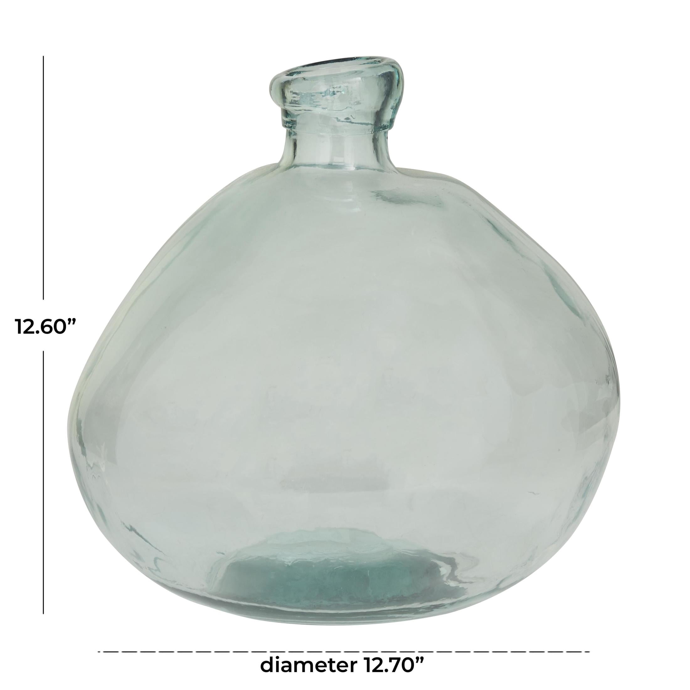DecMode 13" Abstract Handmade Wide Spanish Bottle Neck Light Blue Recycled Glass Vase