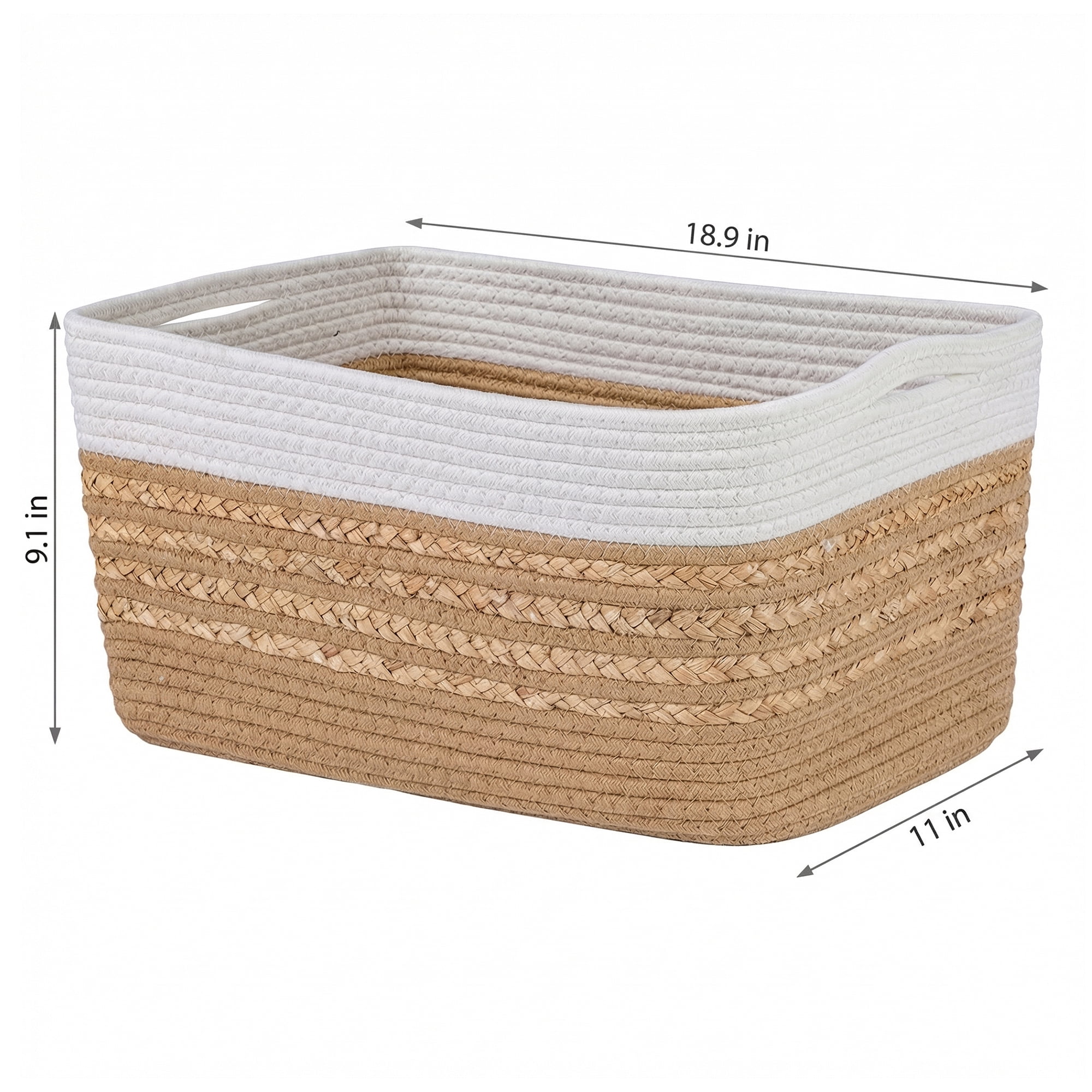 Unique Bargains Woven Storage Basket Storage Bin White Brown 18.9*11*9.1in