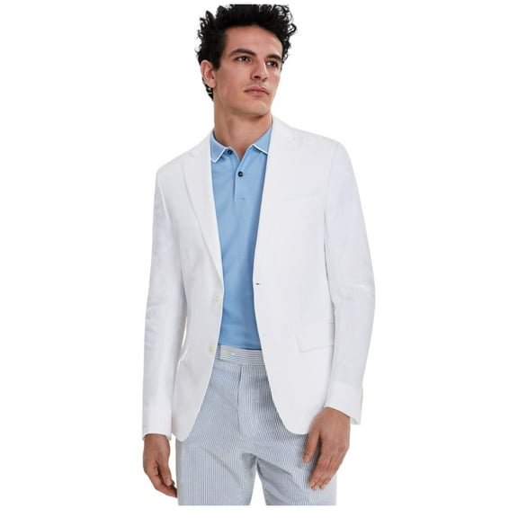 Tommy Hilfiger Mens Modern fit Sport Coat Blazer 44 L White Solid Linen