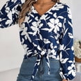 thumbnail image 4 of COMVALUE Womens V Neck Tie Front Knot Long Sleeve Fit Floral Blouses Office Business Shirt (Blue, S), 4 of 9