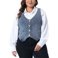 thumbnail image 1 of Chalecos de mezclilla para mujeres de tallas grandes Agnes Orinda, tops sin mangas, chaqueta casual de botón, 3X gris azul, 1 of 6