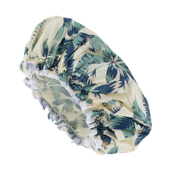 Unique Bargains 1 Pc Women Leaves Pattern Shower Cap for Bathroom Business Travel Vacation Hotel Blue PEVA