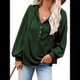 thumbnail image 2 of Sudadera con Capucha y Botones para Mujer, con Cuello en V, Larga y Cordón Ajustable. Camisetas Henley. Verde S, 2 of 9