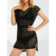thumbnail image 4 of Gureui Women Swimsuit Cover Up Mesh Sheer Crochet Knit Tunic Top Short Sleeve Tie Waist Bikini Bathing Suit Hollow Out Split Hem Beach Swimwear, 4 of 9