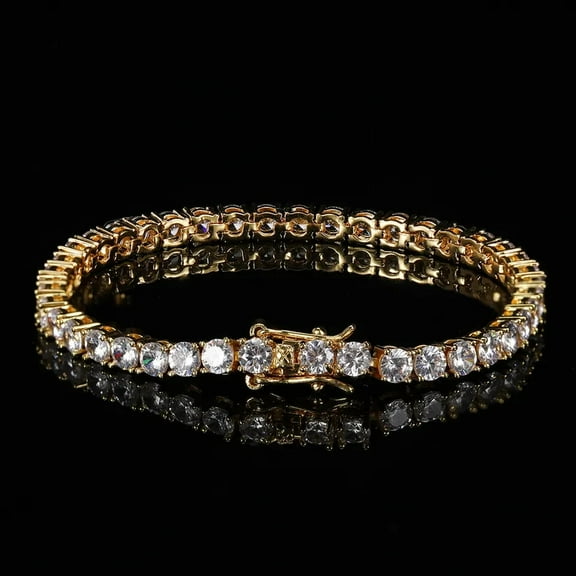 3mm Round Cut VVS1 Moissanite Women's Tennis Bracelet 14k Yellow Gold Plated