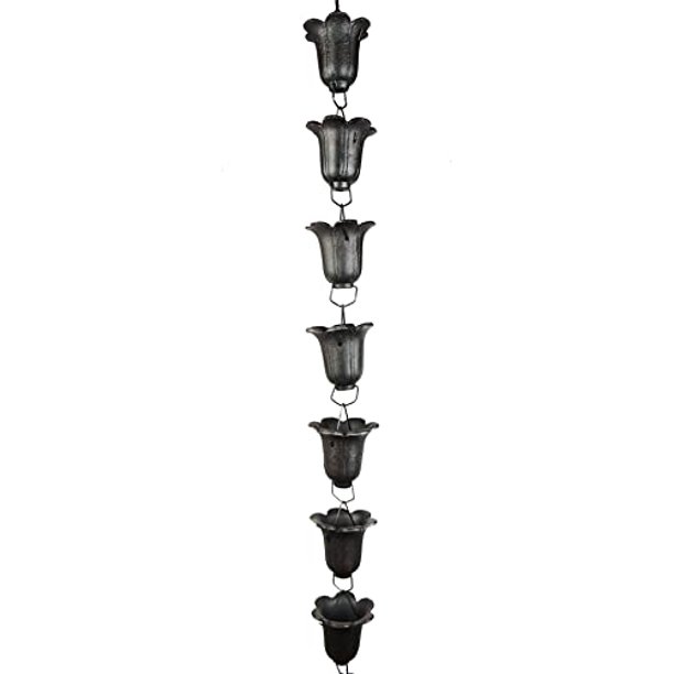 NACH Heavy Duty Cast Iron Tulip Rain Chain, Decorative Rain Chains for Gutter, Downspout