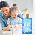 thumbnail image 2 of Lekihaqq Glass Soap Dispenser Bottle Thickened Hammered Texture Leakproof Pump Reusable Hand Soap Shampoo Lotion Container For Bathroom Kitchen Hotel Mint Green Clear Amber Pump Style Home Use, 2 of 7