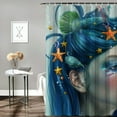 thumbnail image 2 of Fenyluxe  Mermaid Shower Curtain, Woman Underwater Themed Make up Hairstyle Starfishes Seashells Fishes Bubbles, Cloth Fabric Bathroom Decor Set with Hooks White, 2 of 7