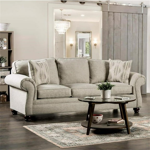 Furniture of America Maggi Transitional Fabric Upholstered Sofa in Cream
